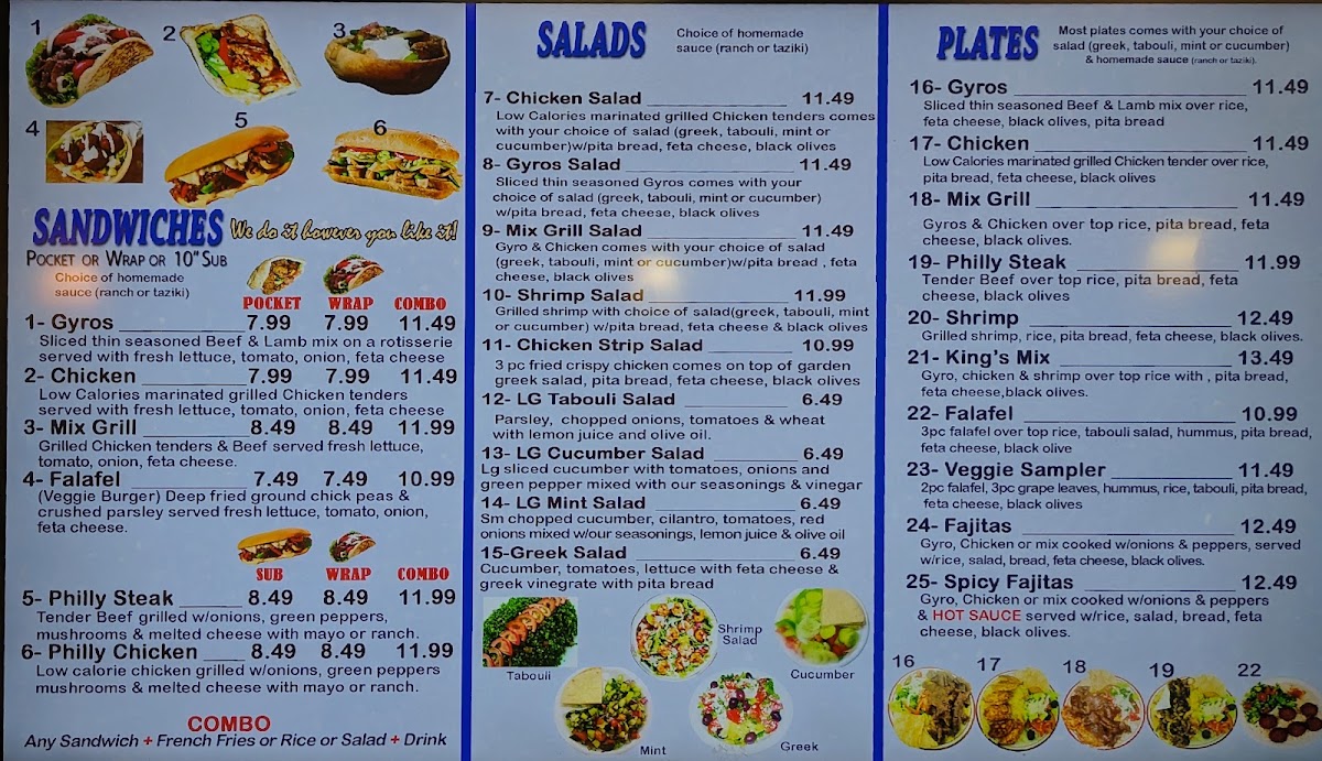 Gyros King 3 White House menu board