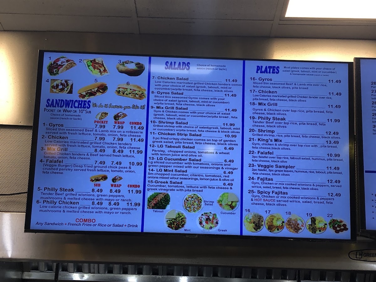 Gyros King 3 White House menu board