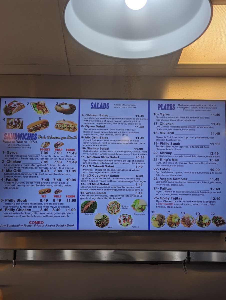 Gyros King 3 White House menu board