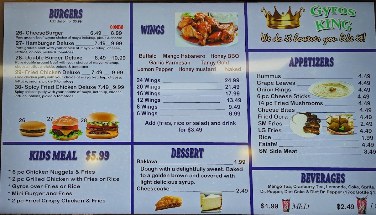 Gyros King 3 White House menu board