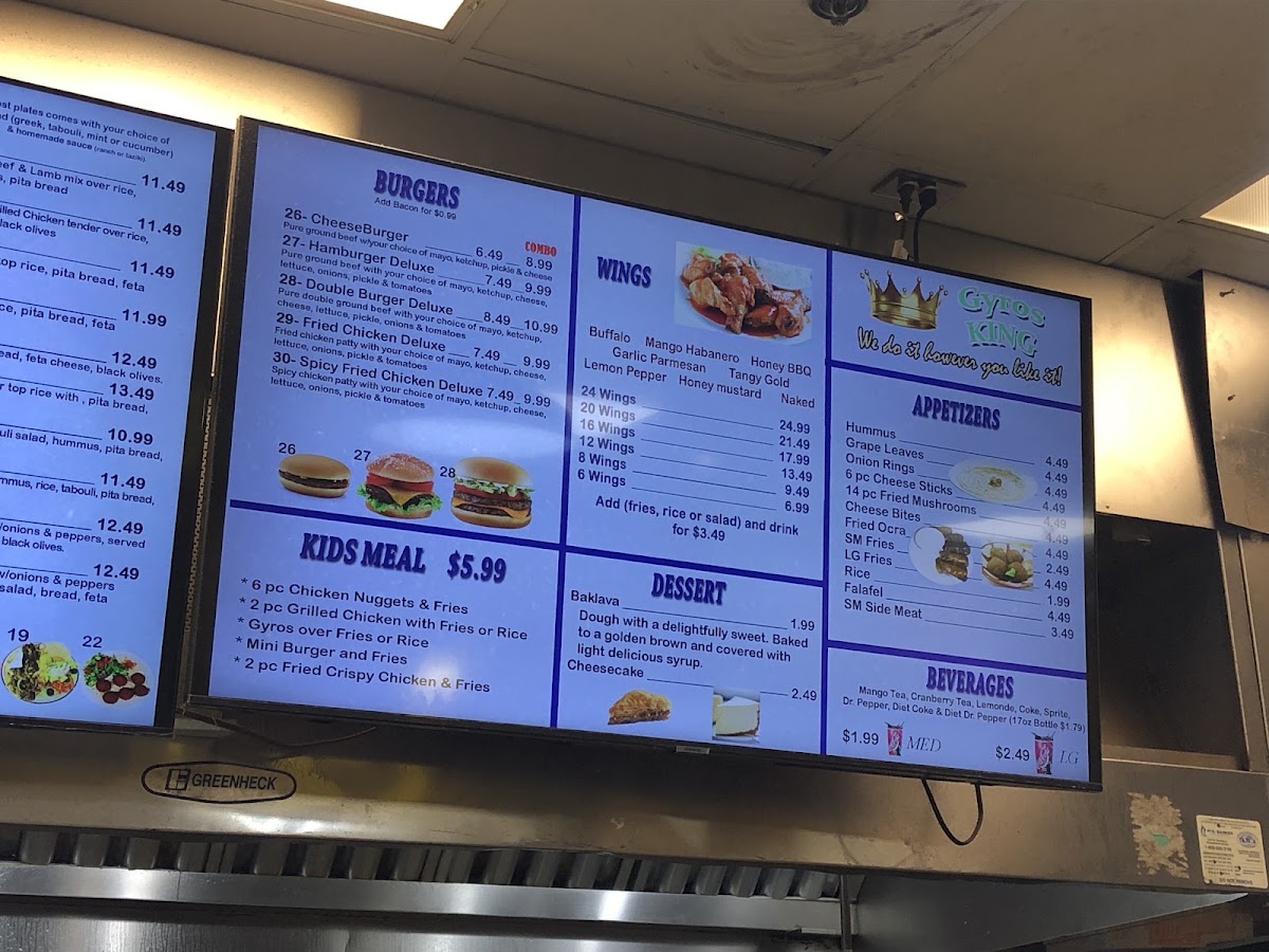 Gyros King 3 White House menu board