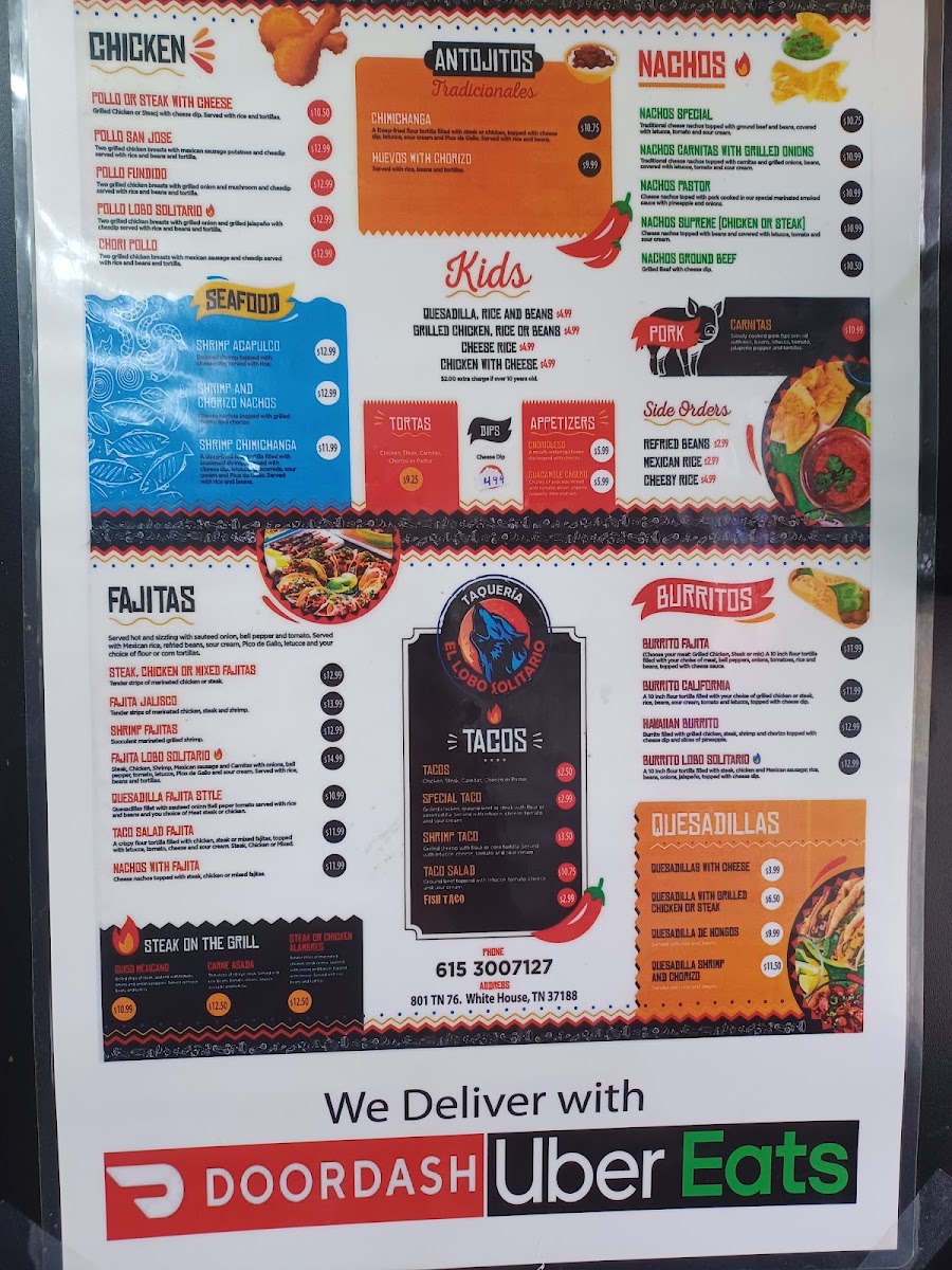 Taqueria el lobo solitario menu board