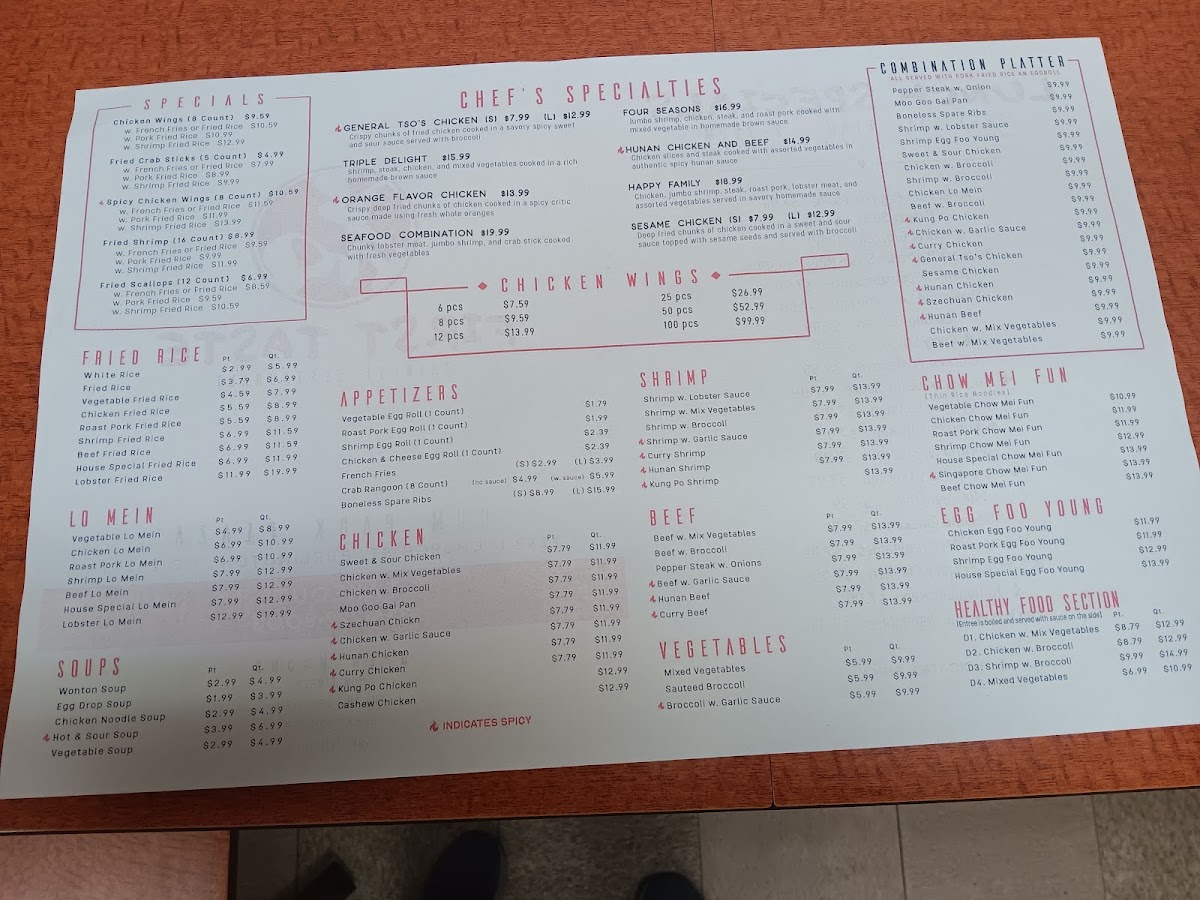First Taste Chinese Restaurant menu board