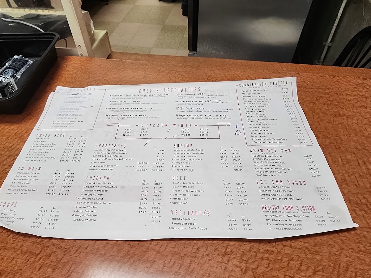 First Taste Chinese Restaurant menu board