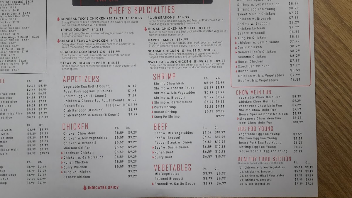 First Taste Chinese Restaurant menu board