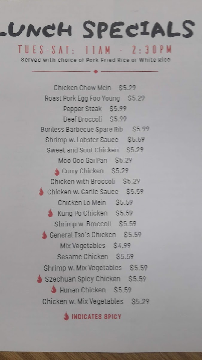 First Taste Chinese Restaurant menu board