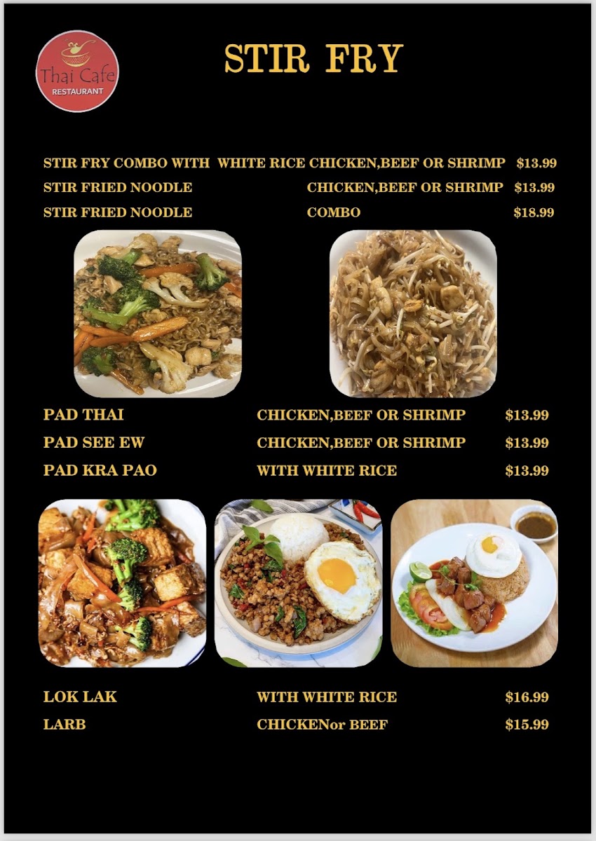 Thai Cafe menu board