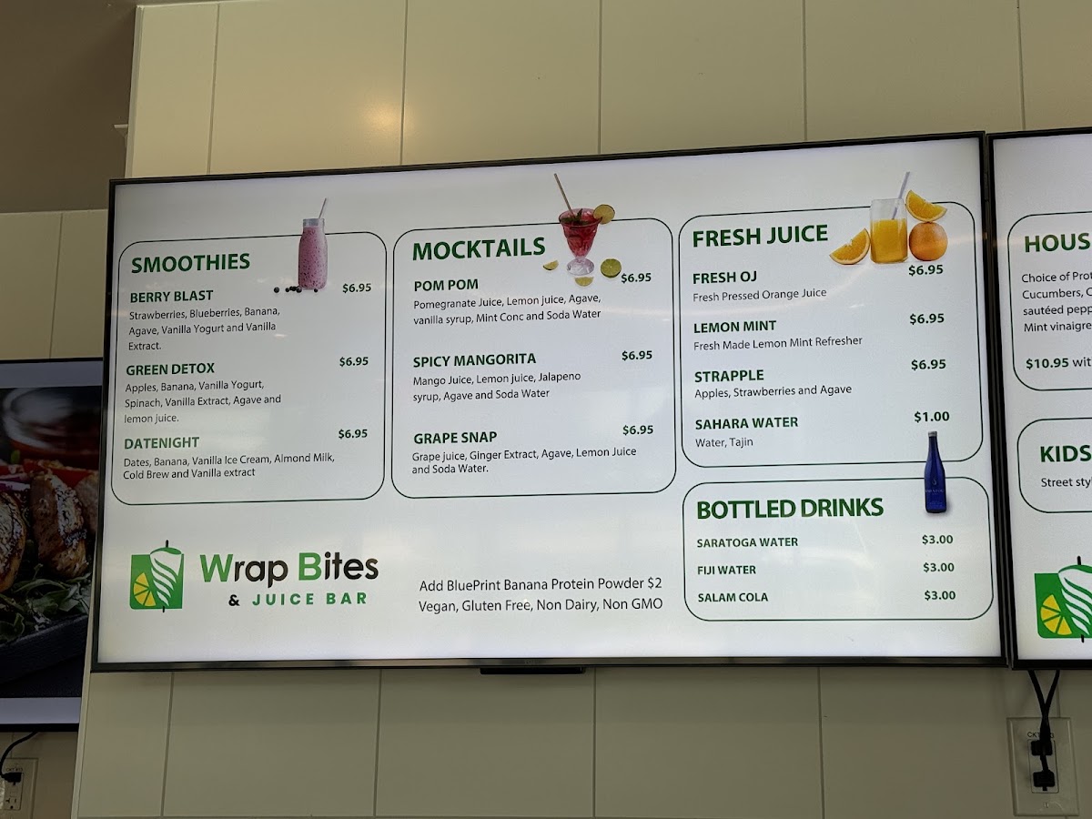 Wrap Bites & Juice Bar menu board