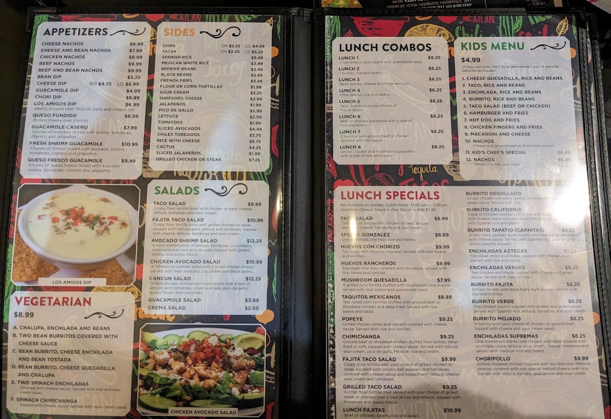 Los Amigos Mexican Restaurant and Grill menu board