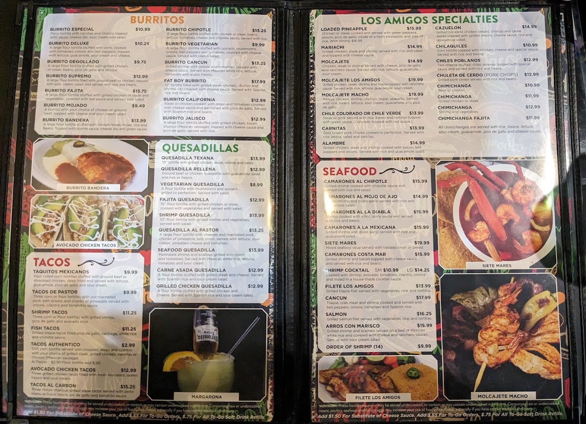 Los Amigos Mexican Restaurant and Grill menu board