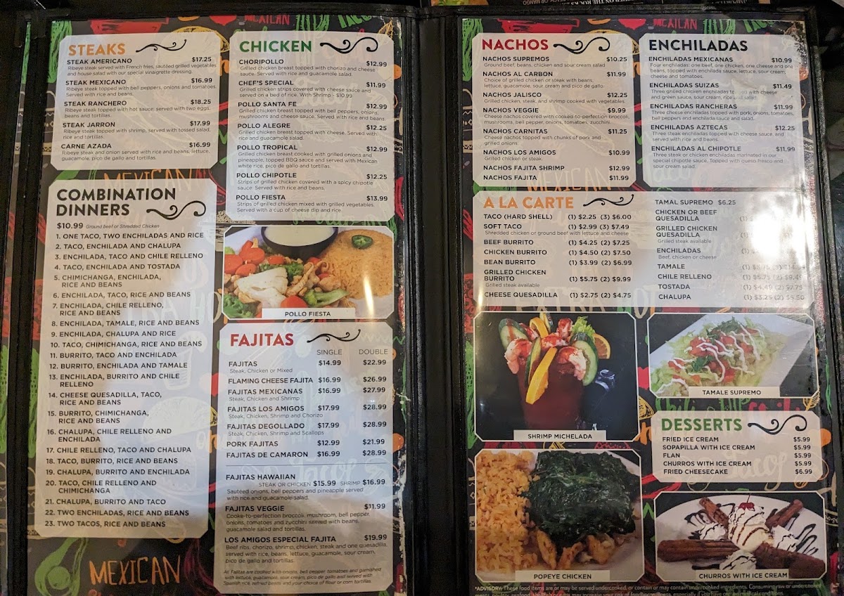 Los Amigos Mexican Restaurant and Grill menu board