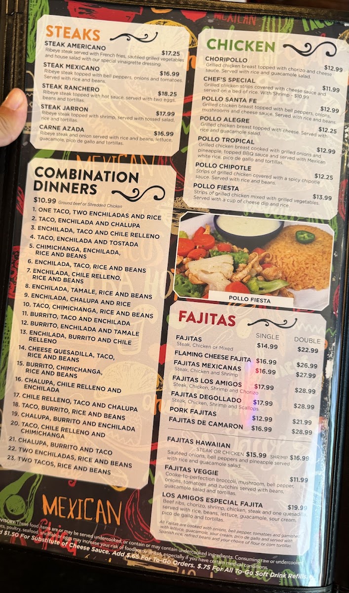 Los Amigos Mexican Restaurant and Grill menu board