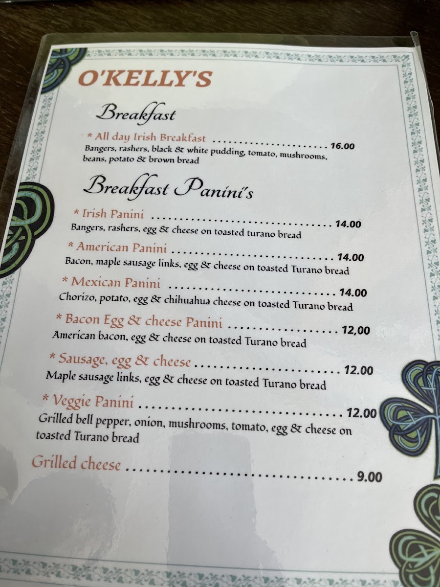O'Kelly’s Bakery & Gourmet menu board