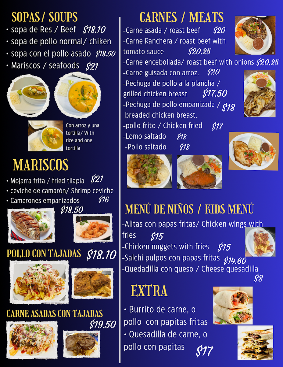 Salvadoreños restaurant menu board