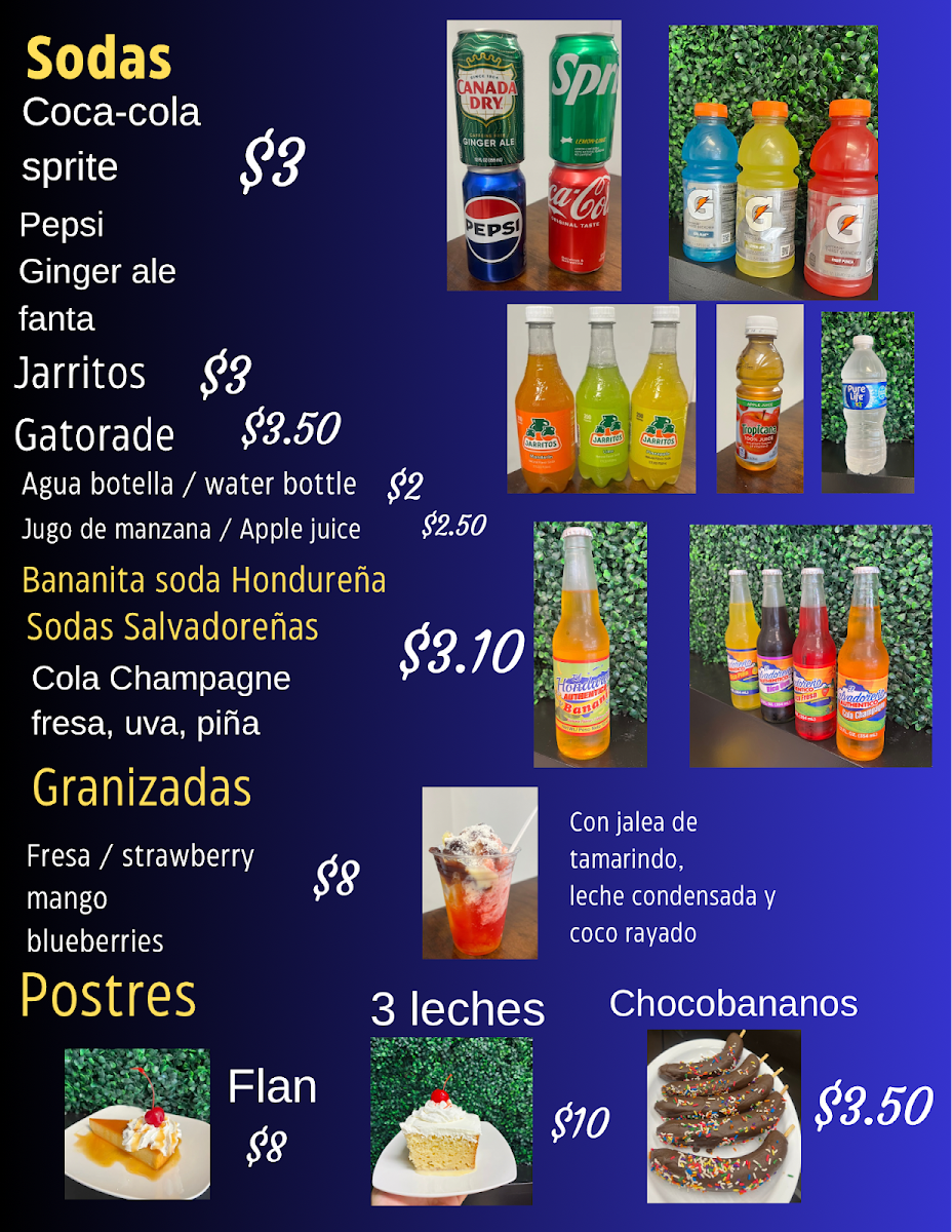 Salvadoreños restaurant menu board