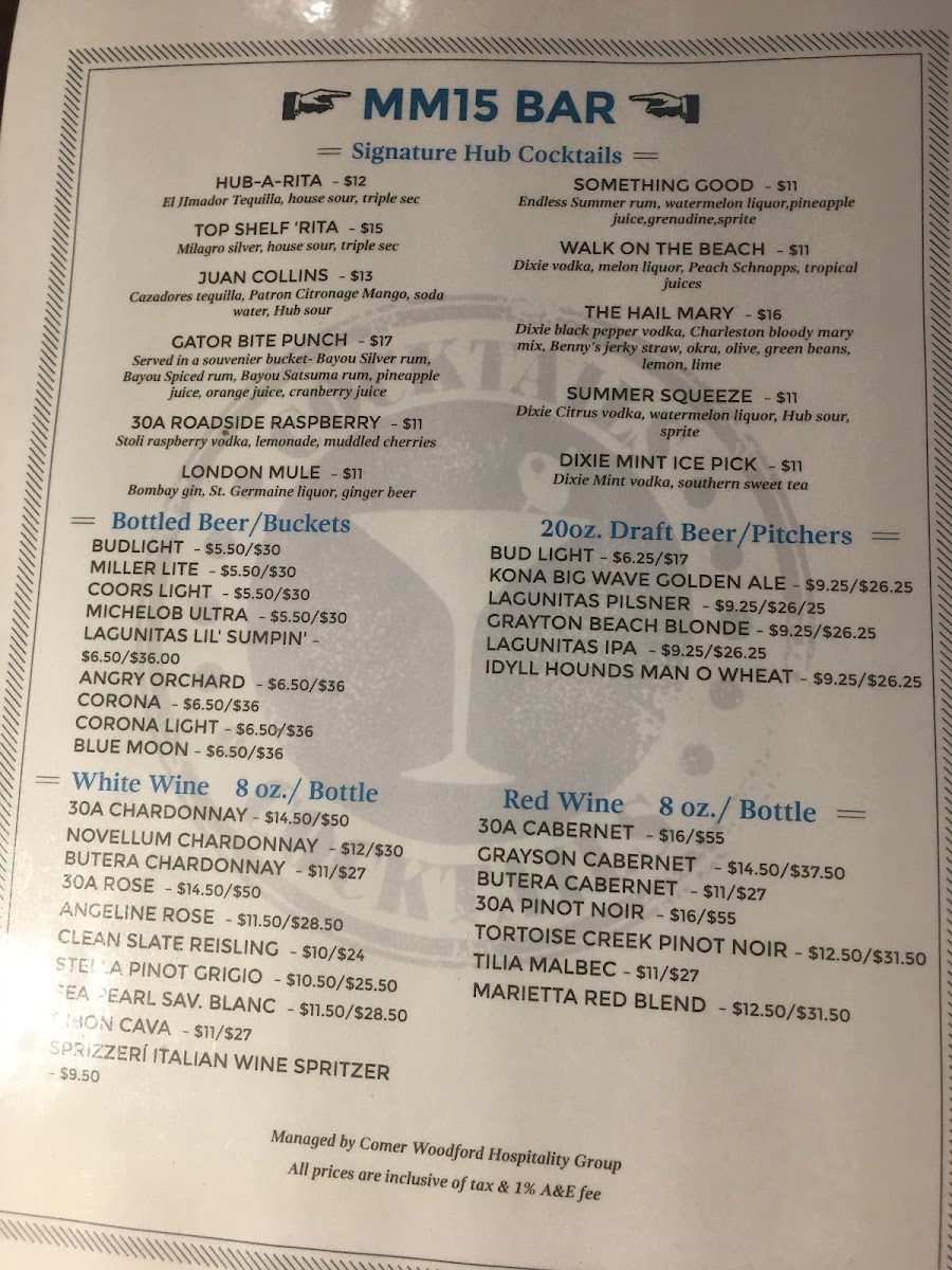 Mile Marker Fifteen menu board