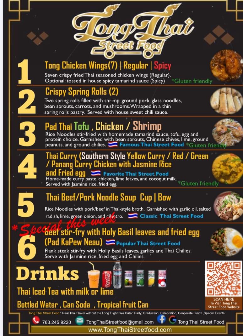 Tong Thai Street Food, LLC menu board