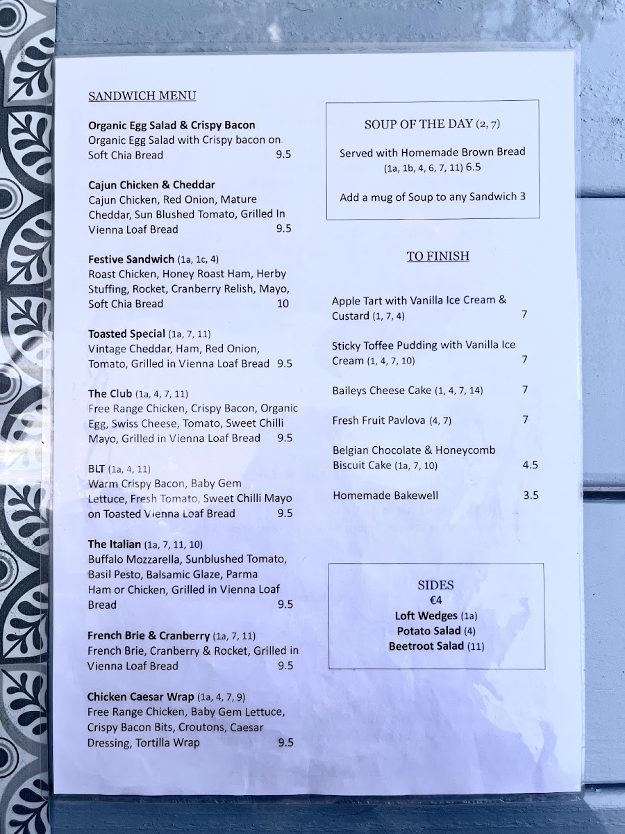 The Loft menu board