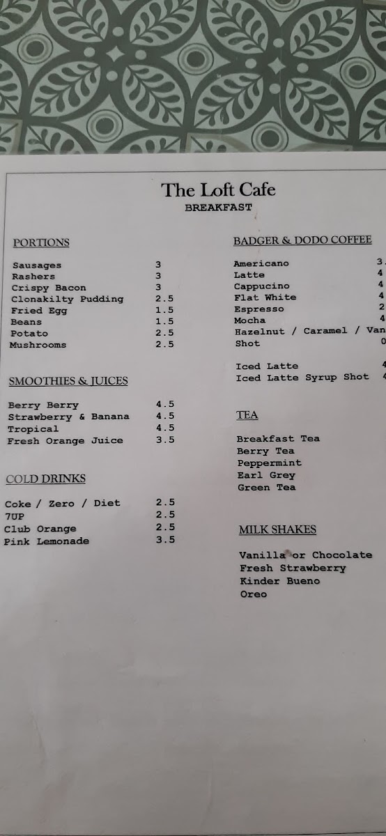 The Loft menu board