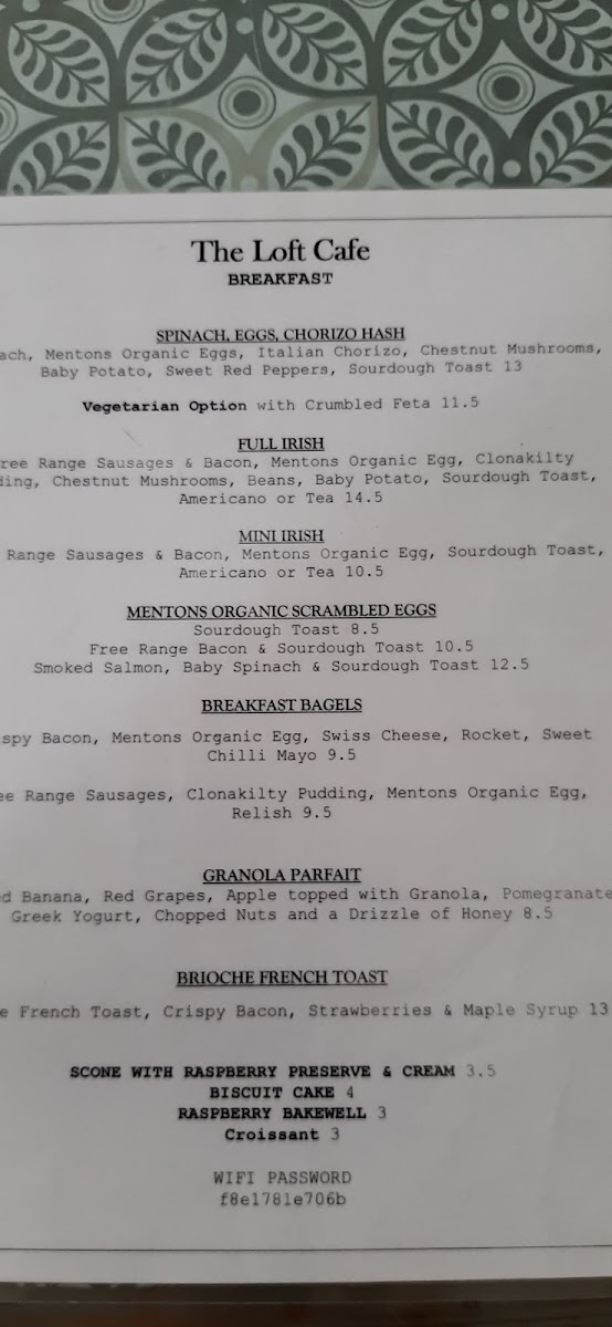 The Loft menu board