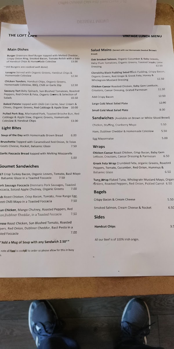 The Loft menu board