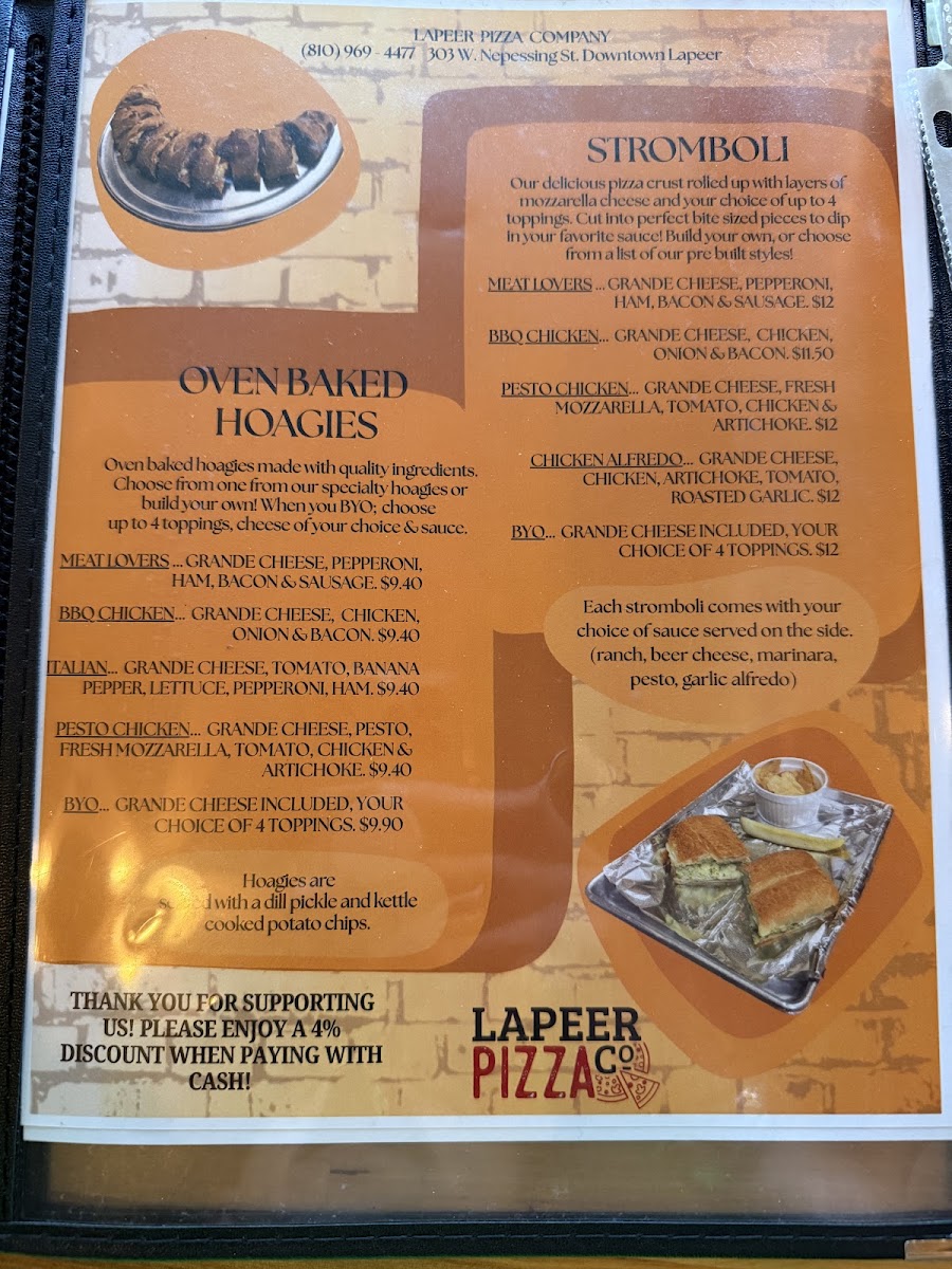 Lapeer Pizza Co. menu board