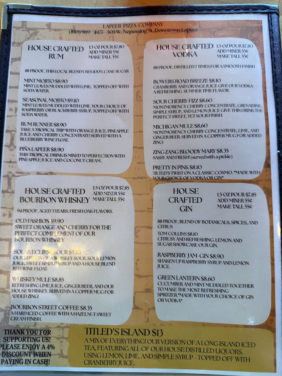Lapeer Pizza Co. menu board