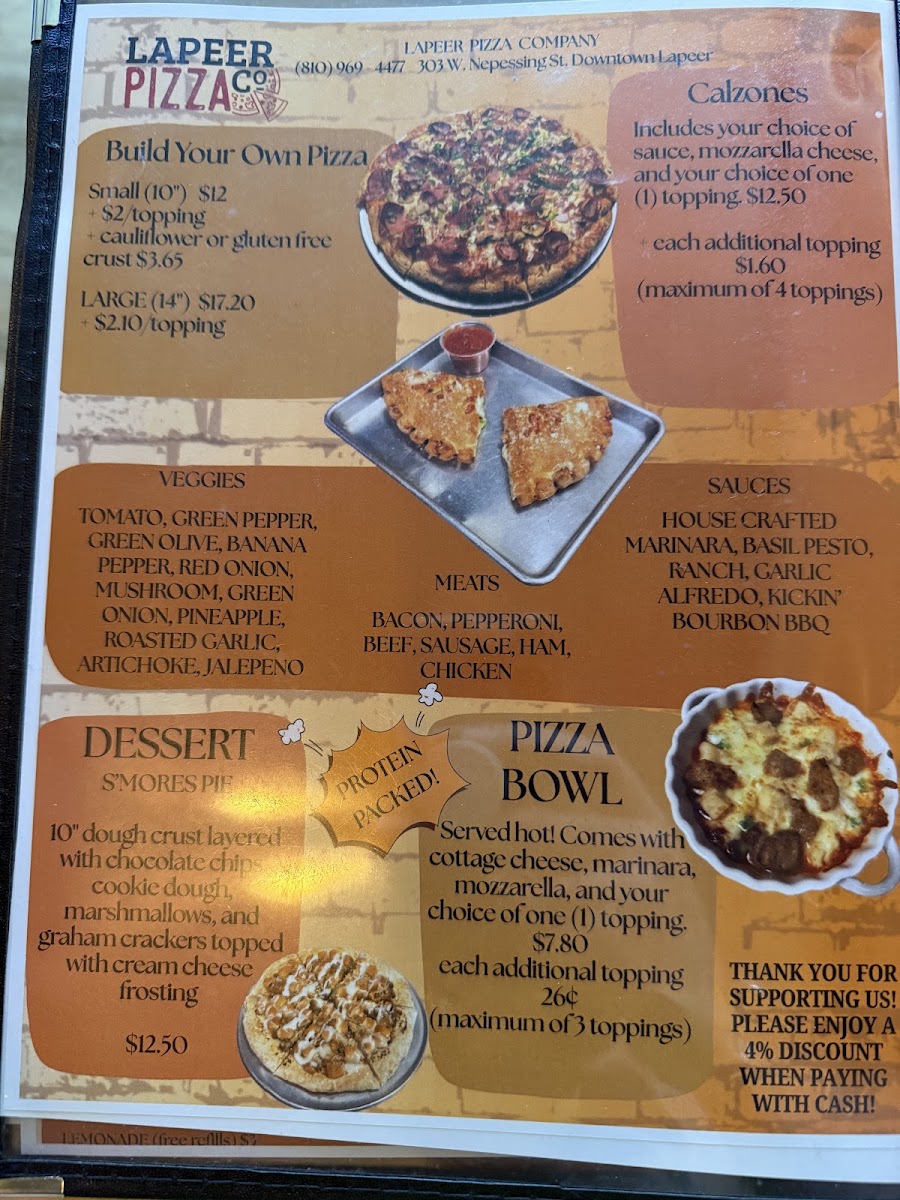 Lapeer Pizza Co. menu board