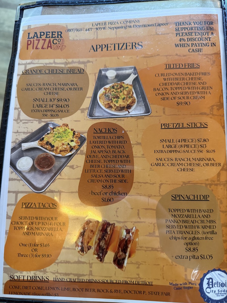 Lapeer Pizza Co. menu board