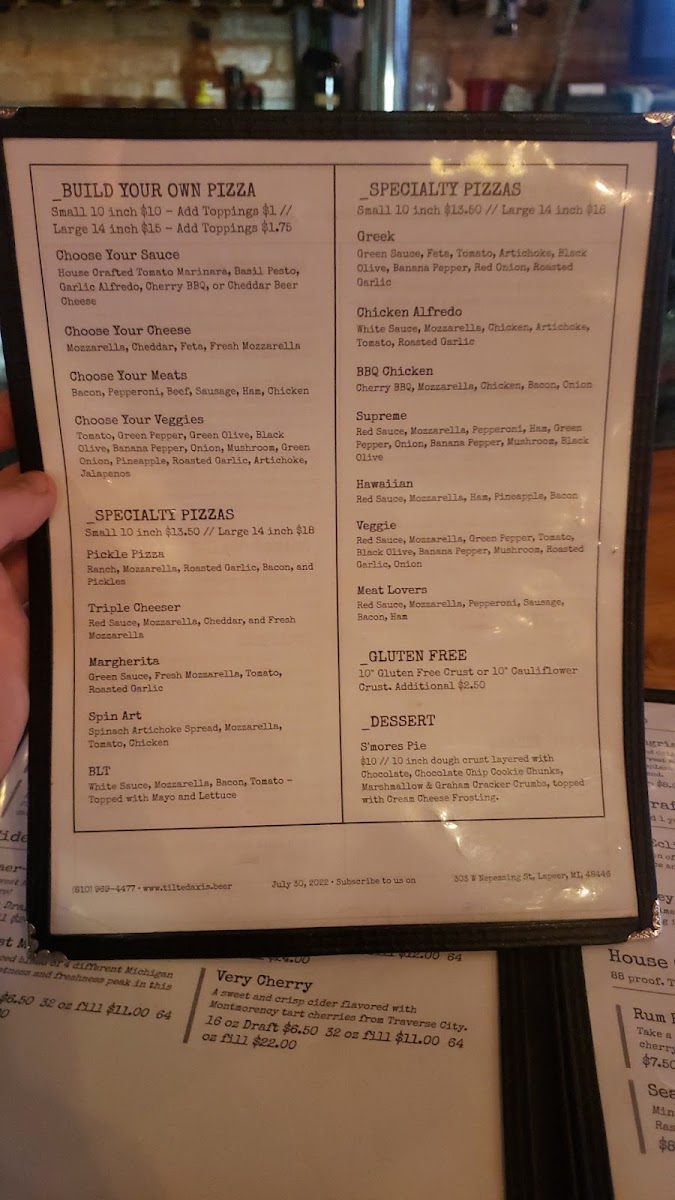 Lapeer Pizza Co. menu board