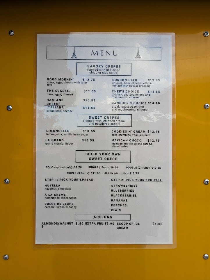 Abelitos Crepe Cafe menu board