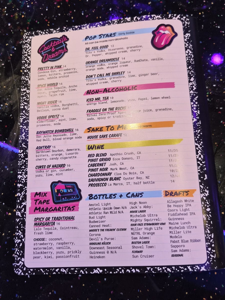 RWND Restaurant & Arcade menu board