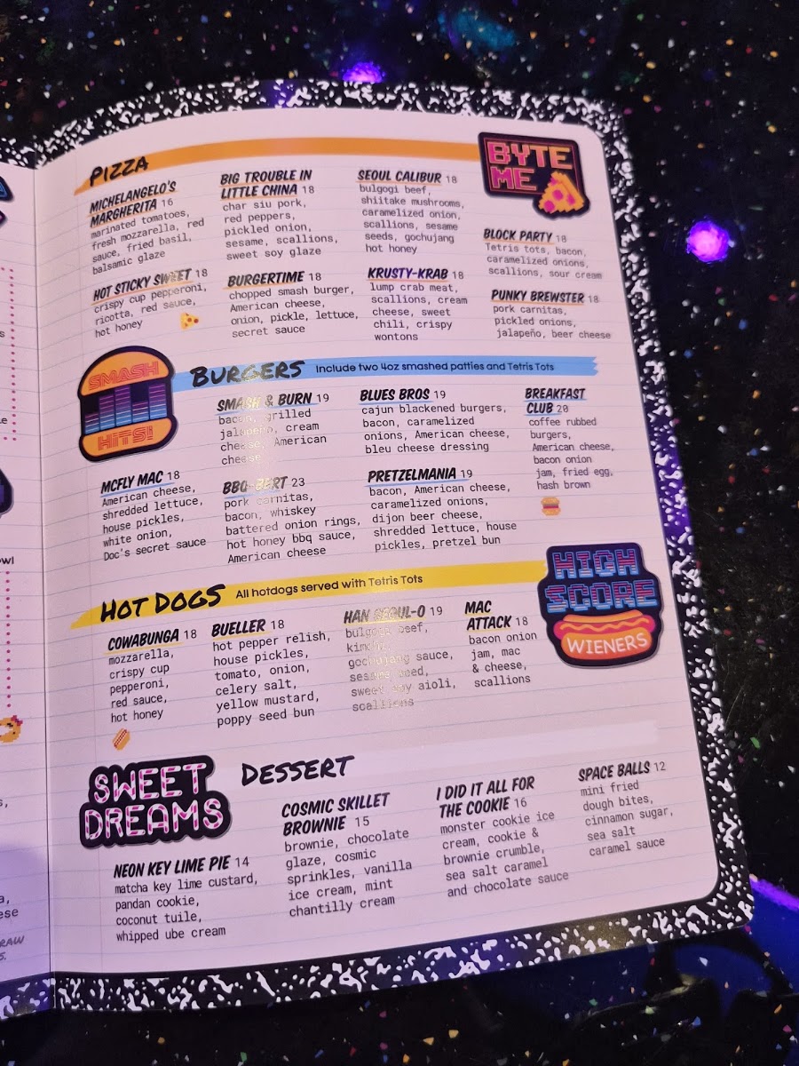 RWND Restaurant & Arcade menu board