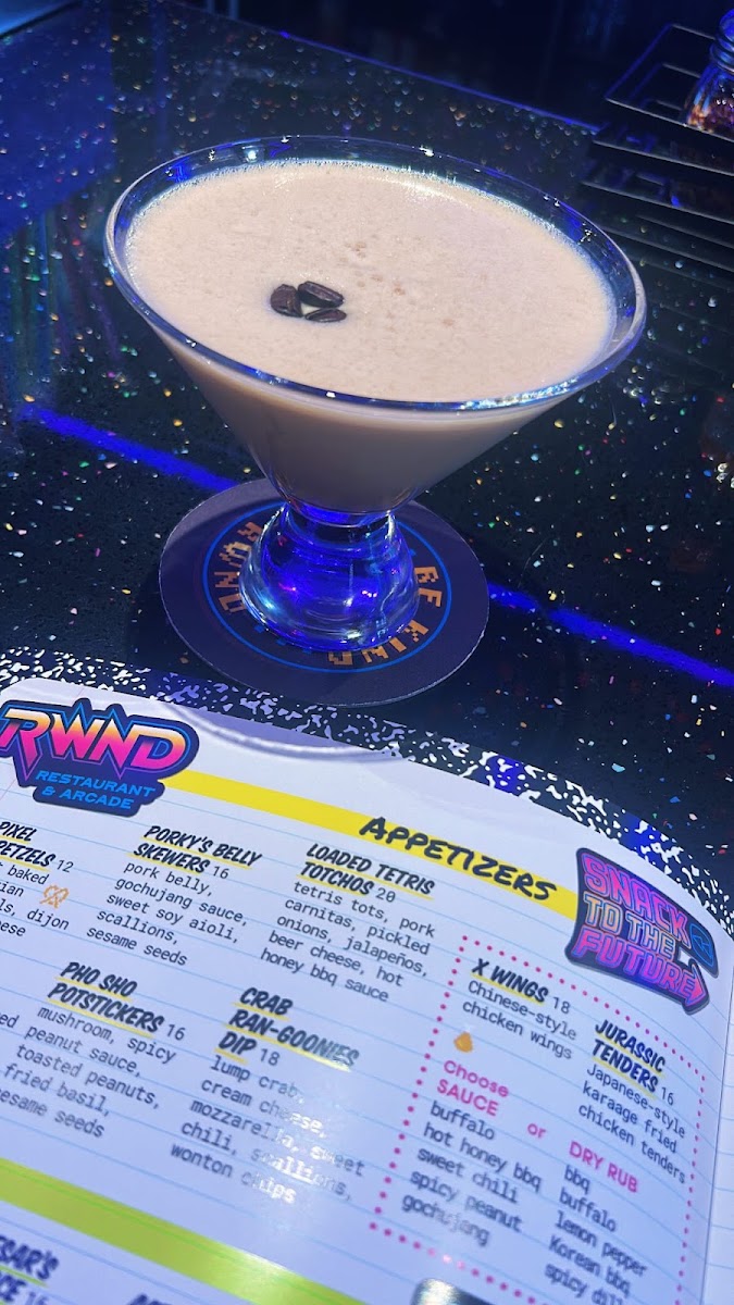 RWND Restaurant & Arcade menu board