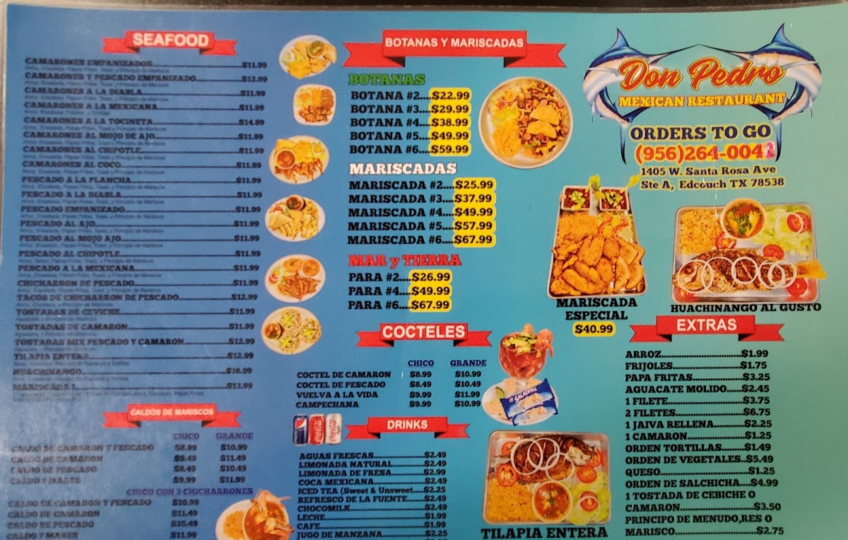 Don Pedro Seafood Mexican Restaurant Elsa menu board