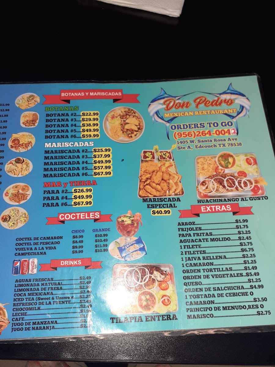 Don Pedro Seafood Mexican Restaurant Elsa menu board