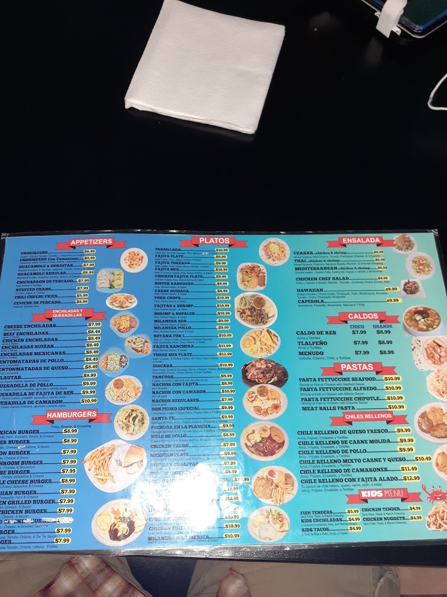 Don Pedro Seafood Mexican Restaurant Elsa menu board