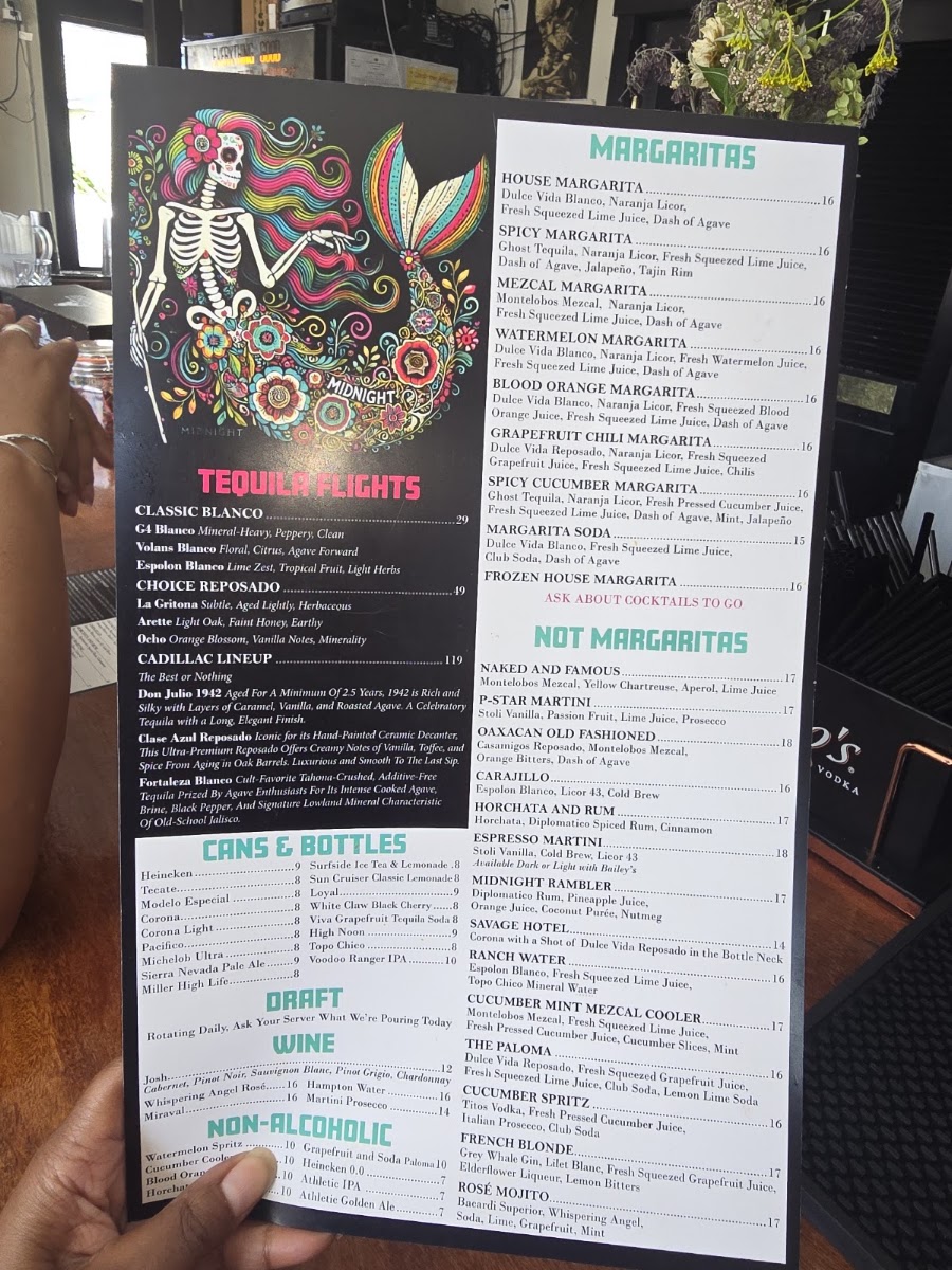 Midnight Taco & Tequila Bar menu board