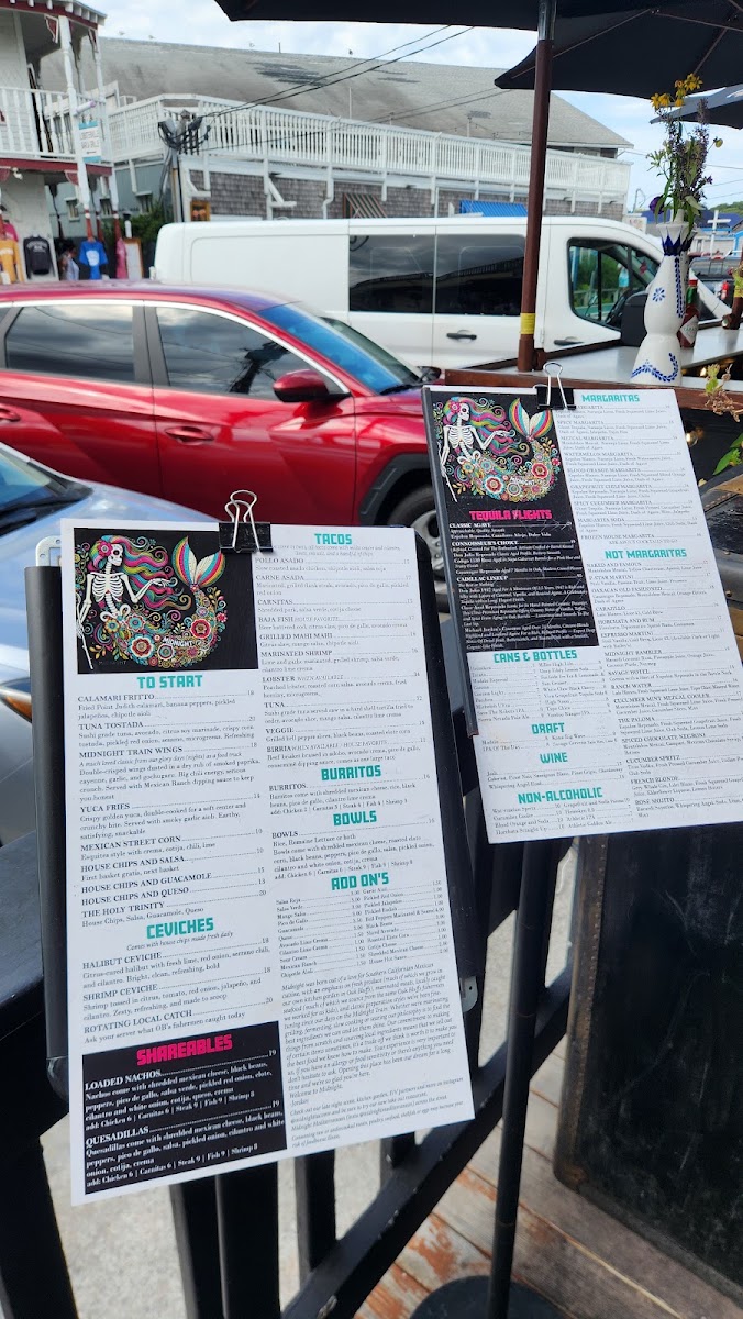 Midnight Taco & Tequila Bar menu board