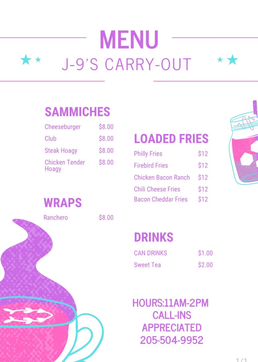 J-9s Carry-out menu board