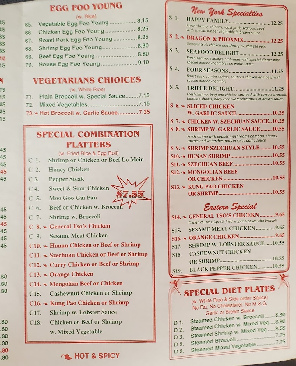 Deli China Inn menu board