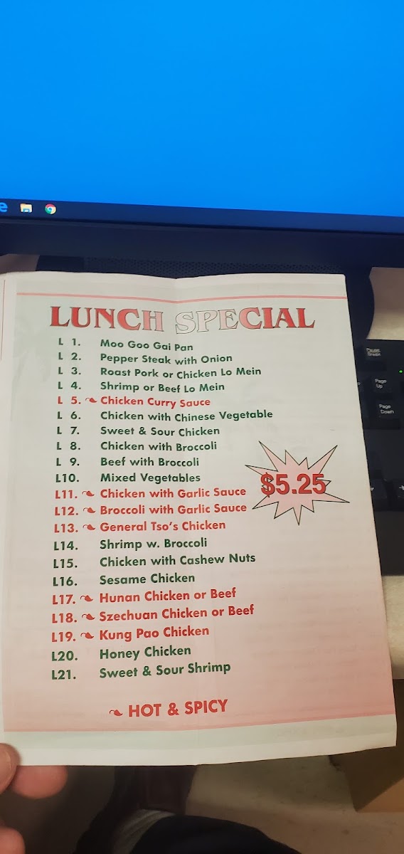 Deli China Inn menu board