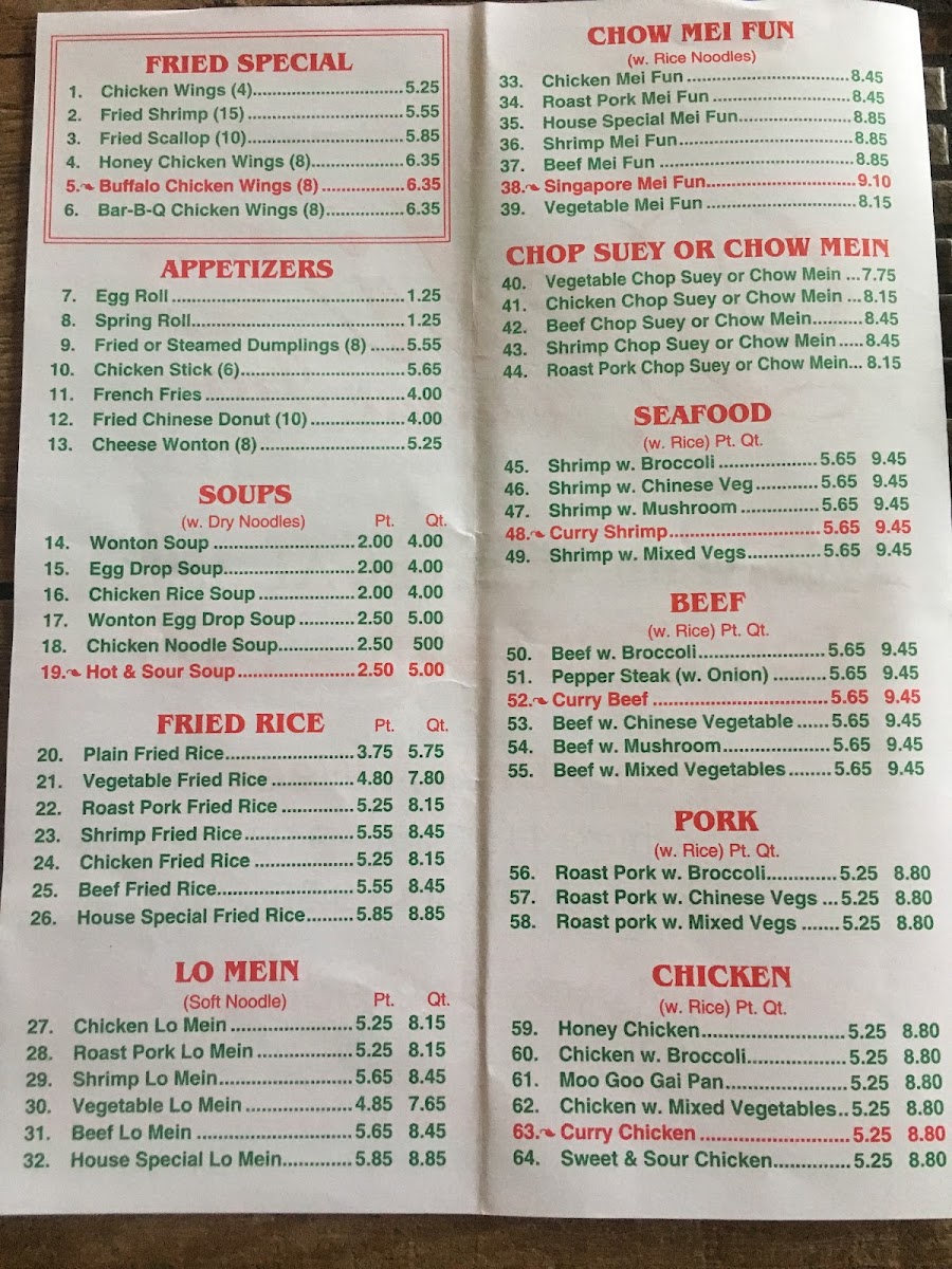Deli China Inn menu board
