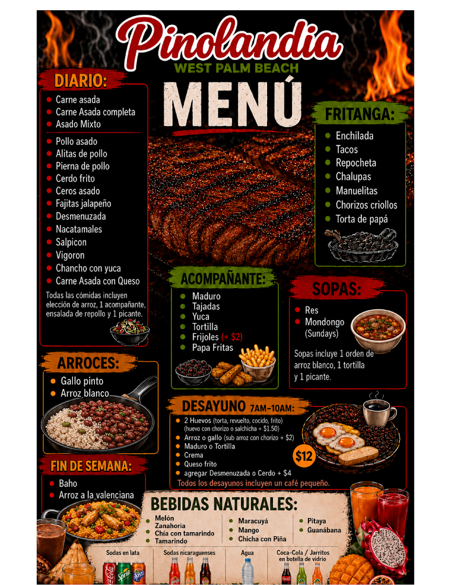 Pinolandia West Palm Beach menu board