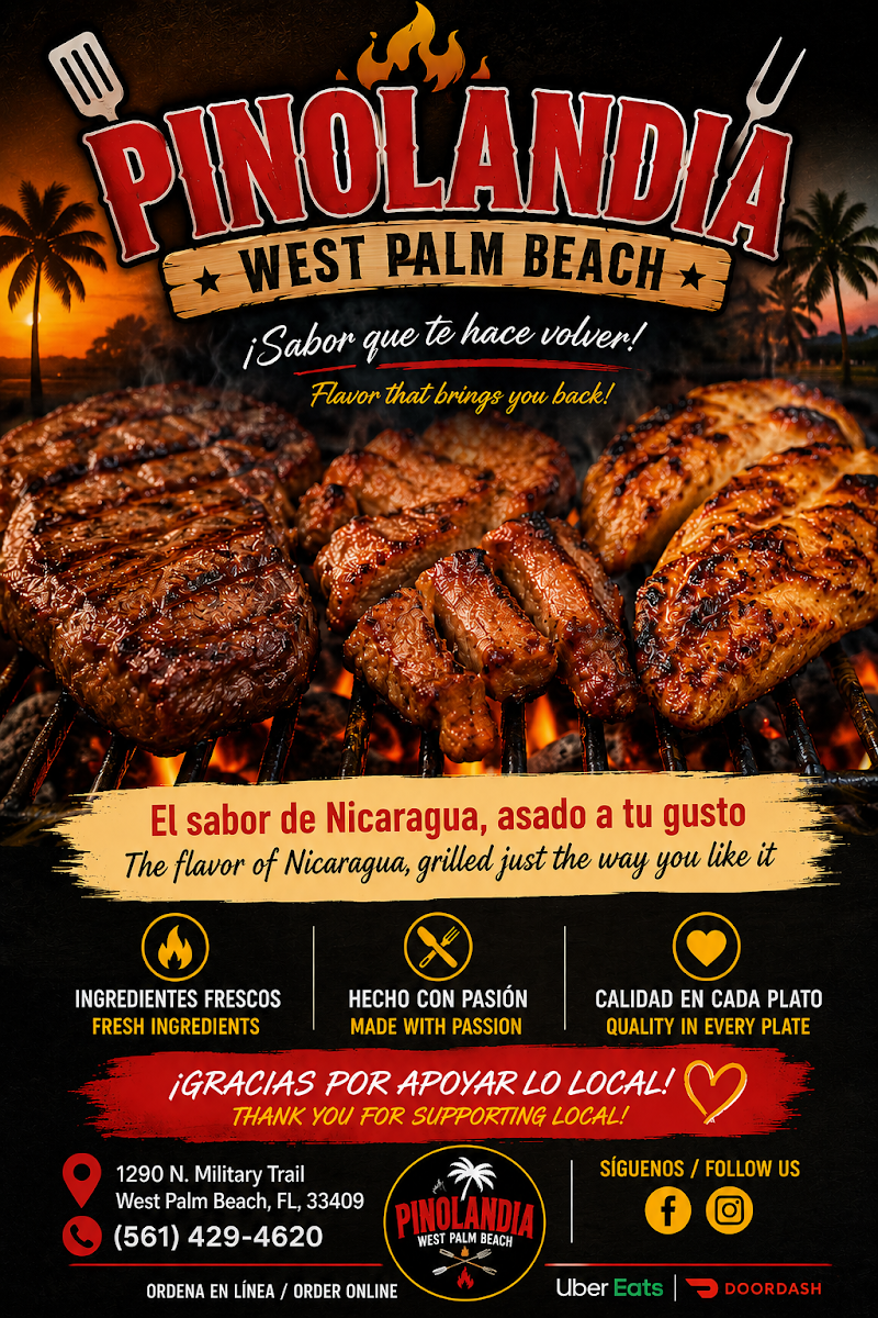 Pinolandia West Palm Beach menu board