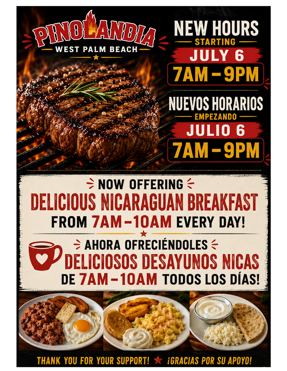 Pinolandia West Palm Beach menu board