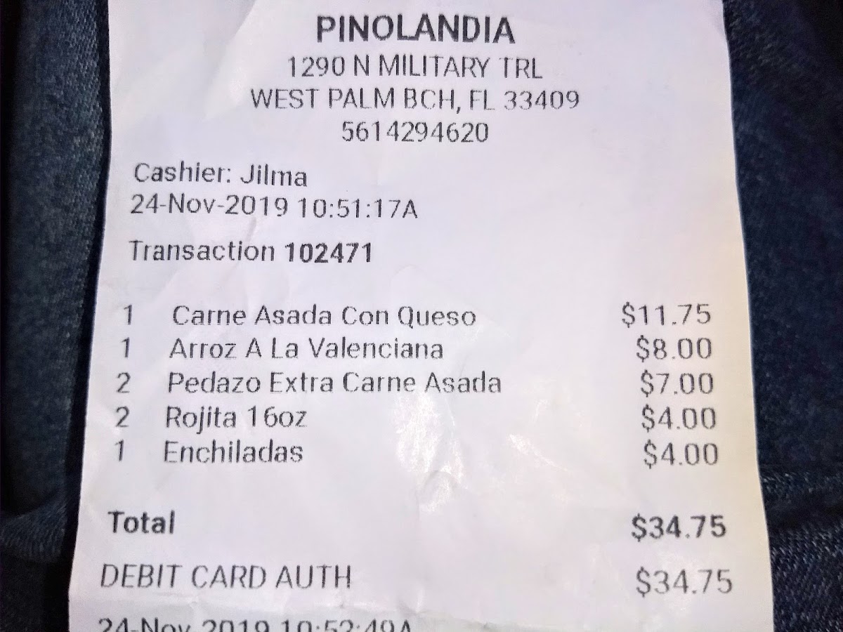 Pinolandia West Palm Beach menu board