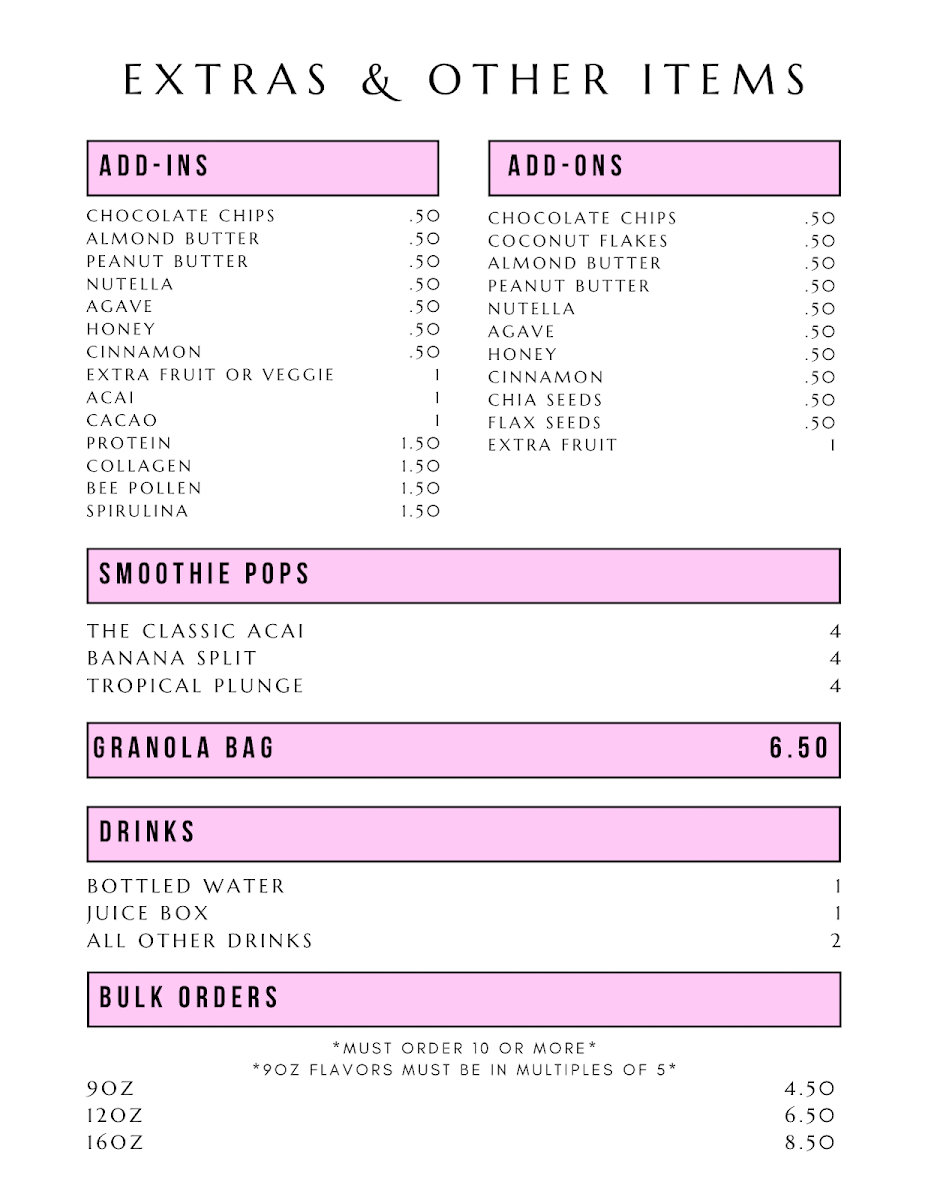 Sister Blends menu board