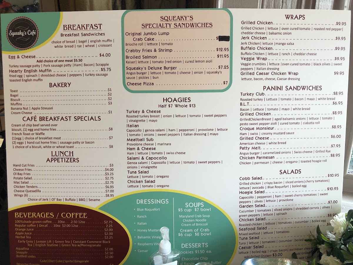 Squeaky’s Food Truck menu board
