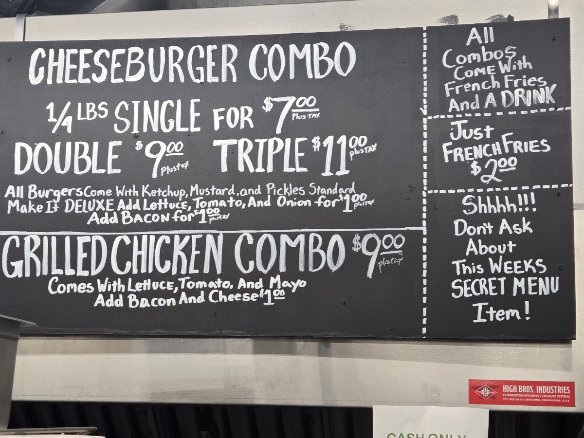 That Burger Place menu board